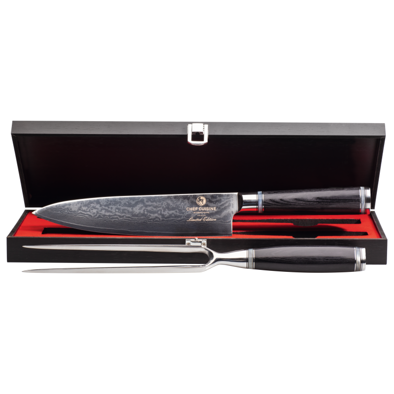 CHEF CUISINE Damast Tranchier Set, 3-tlg. Pakkaholz