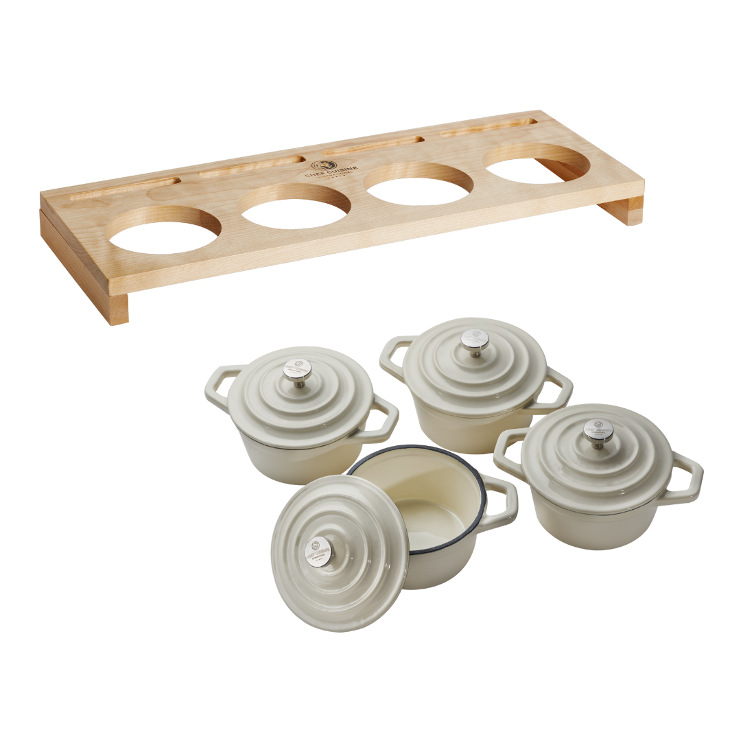 CHEF CUISINE Mini-Cocottes mit Holzbar, Set 5-tlg.