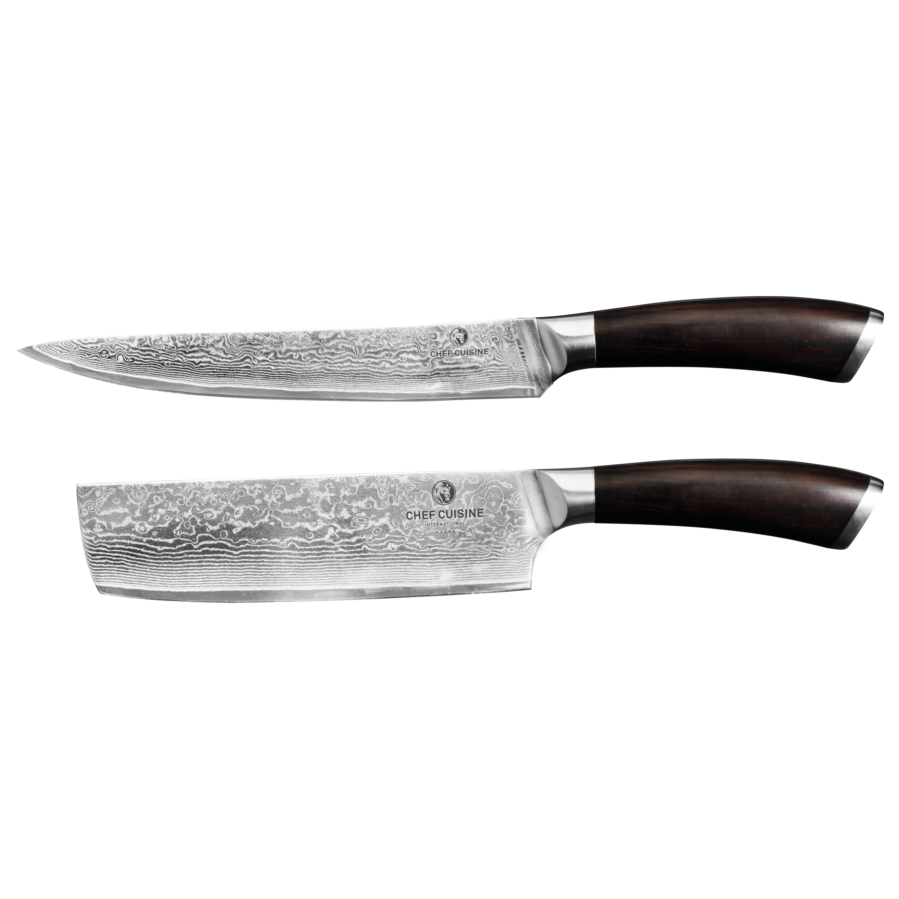 CHEF CUISINE Damast Messer 2er-Set, Ebenholz, Nakiri | Fleischmesser – Bild 2