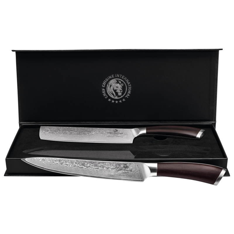 CHEF CUISINE Damast Messer 2er-Set, Ebenholz, Nakiri | Fleischmesser