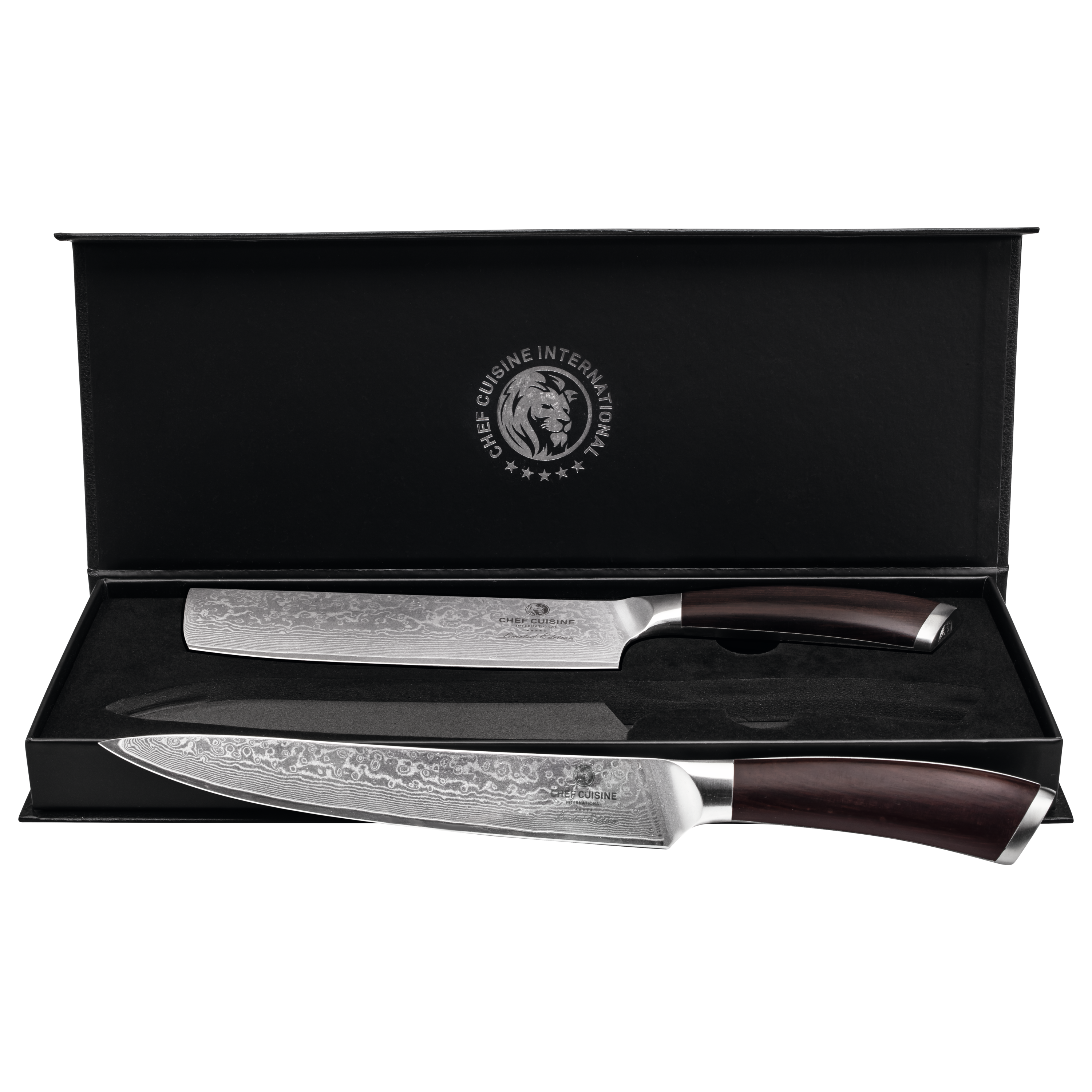 CHEF CUISINE Damast Messer 2er-Set, Ebenholz, Nakiri | Fleischmesser