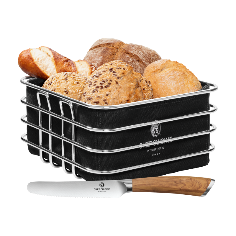 CHEF CUISINE Brotkorb-Set mit Frühstücksmesser Olivenholz