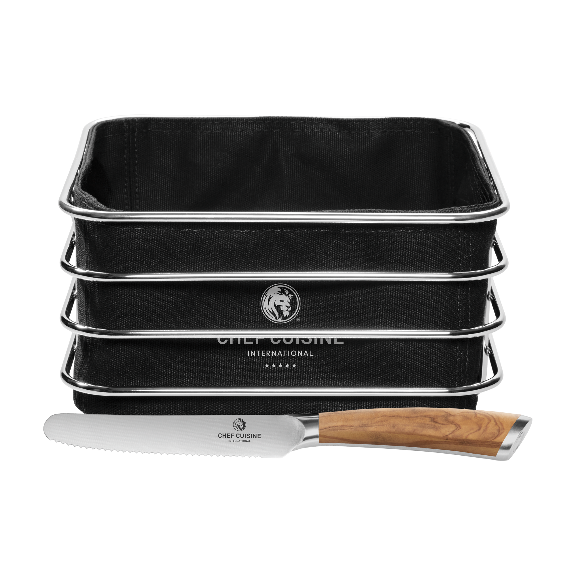 CHEF CUISINE Brotkorb-Set mit Frühstücksmesser Olivenholz – Bild 2