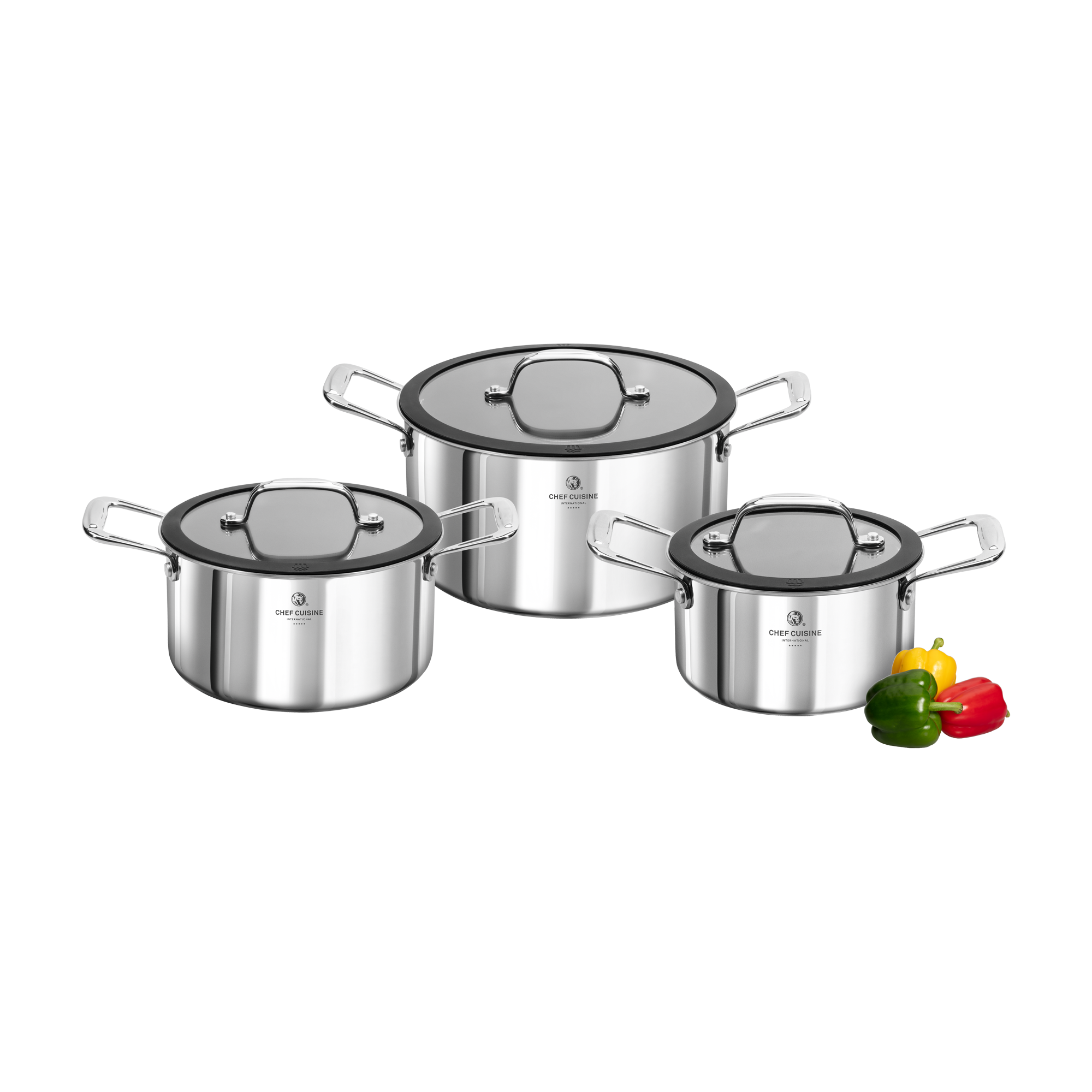 CHEF CUISINE Edelstahl-Topfset, 3-tlg. mit Honeycomb-Keramikbeschichtung – Bild 1