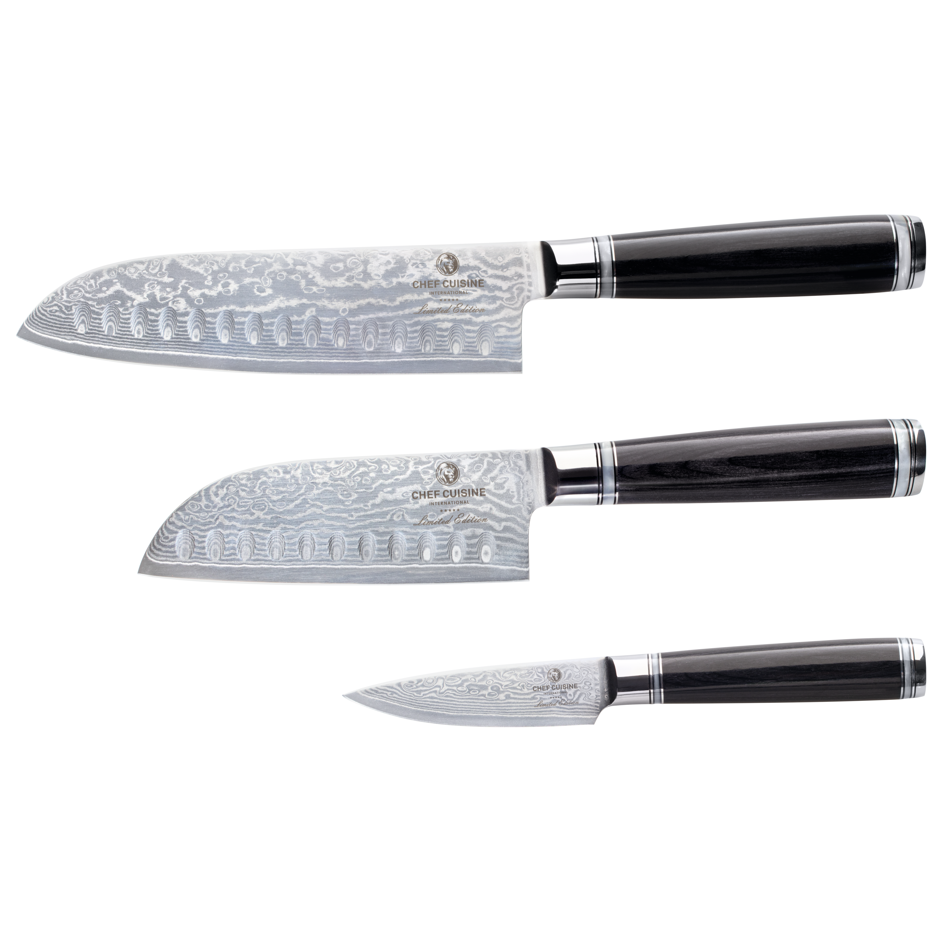CHEF CUISINE Damastmesser Set 3-tlg., Santoku | Schäl- und Garniermesser – Bild 2
