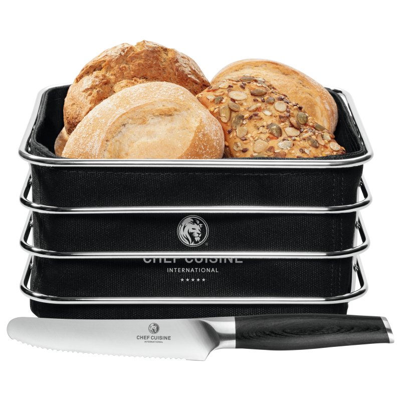 CHEF CUISINE Brotkorb Set mit Frühstücksmesser Pakkaholz