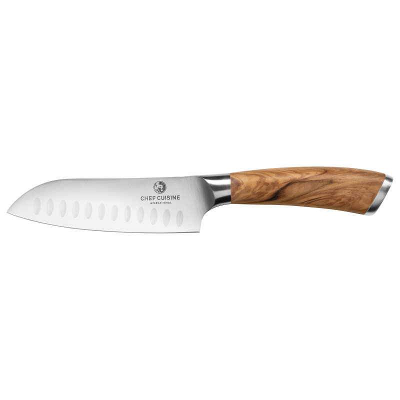 CHEF CUISINE Santoku Messer mit Griff aus Olivenholz, 13 cm