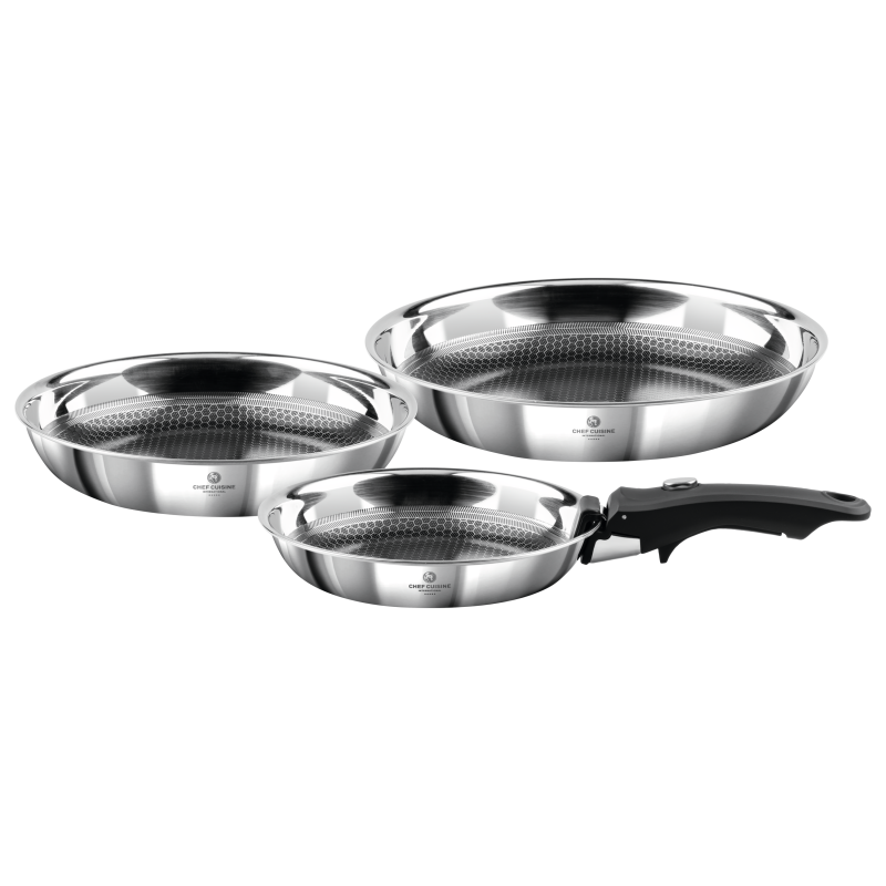 CHEF CUISINE Pfannen Set 3-tlg. mit Honeycomb-Keramikbeschichtung und abnehmbarem Griff